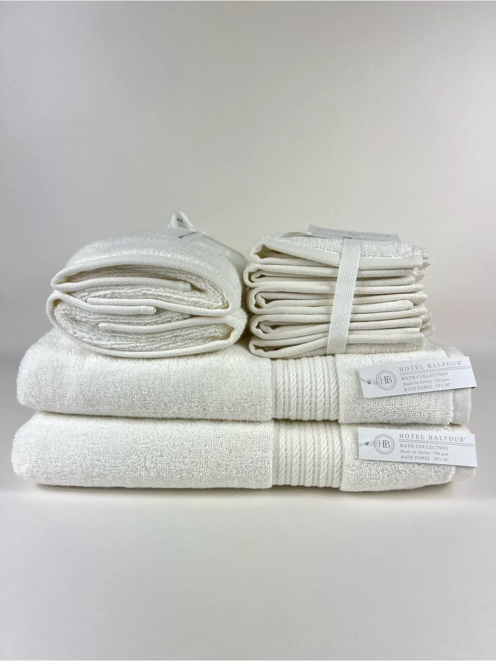 Hotel Balfour Bath Towel Set White Plush 100% Cotton Made in Turkey 9 Pc NEW